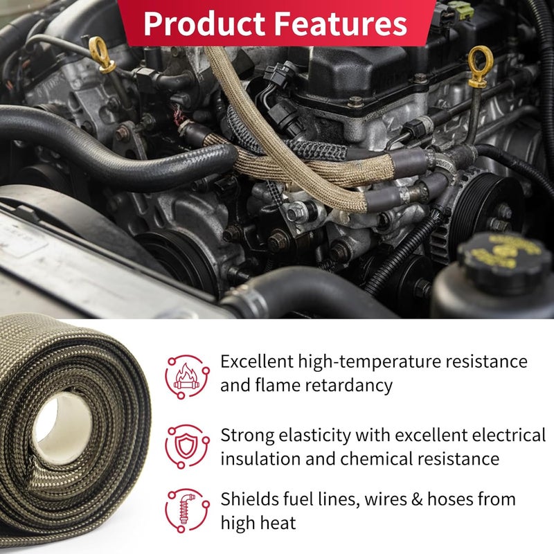 AggSound Heat Shield Sleeve 3/4" ID X 10' - Fuel Line Hose Protector for Car Spark Plug Wire Heat Shield Wrap Automotive Insulation Protection Boots Roll, Brake Cable, Hose & Wire Loom Cover, Titanium - Image 3